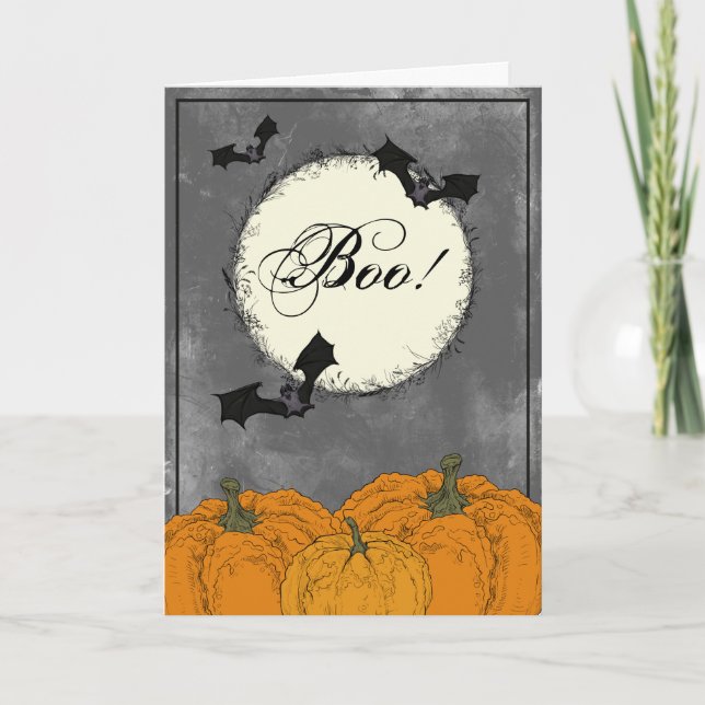 Elegant Black and Orange Halloween Card (Front)