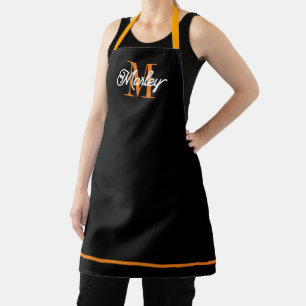 Elegant black and orange Halloween party apron
