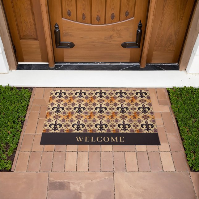 Elegant Black and Orange Pattern Doormat (Outdoor)
