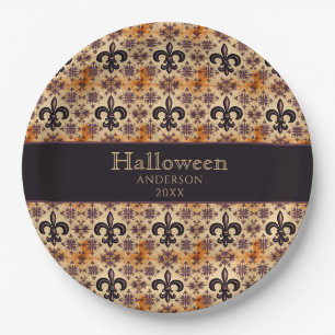 Elegant Black and Orange Pattern Paper Plate