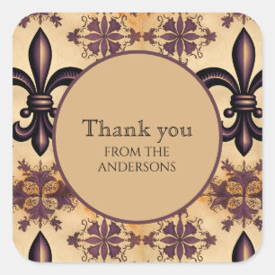 Elegant Black and Orange Pattern Square Sticker