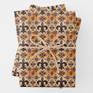 Elegant Black and Orange Pattern Wrapping Paper Sheet
