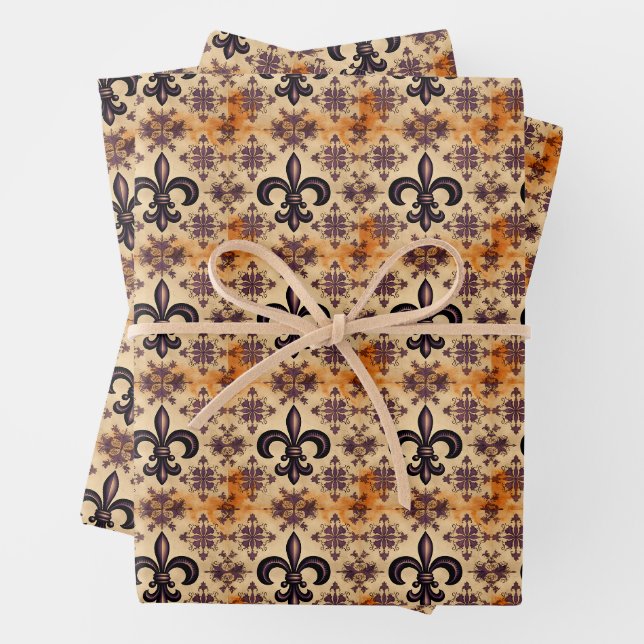 Elegant Black and Orange Pattern Wrapping Paper Sheet (In situ)