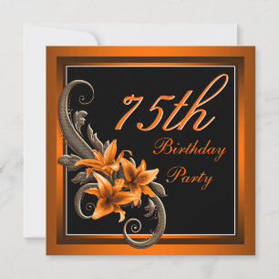 Elegant Black and Orange Tiger Lily Birthday Party Invitation