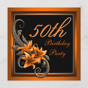 Elegant Black and Orange Tiger Lily Birthday Party Invitation