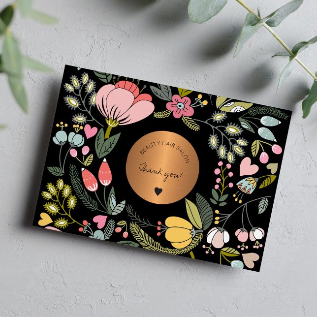 Elegant black and pastel pink floral business thank you card (Creator Uploaded)