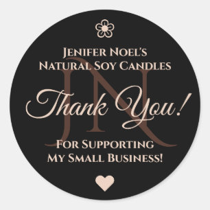 Elegant Black and Pastel Pink Rosé Thank You Label