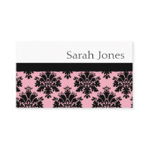 Elegant Black and Pink Damask Business Card