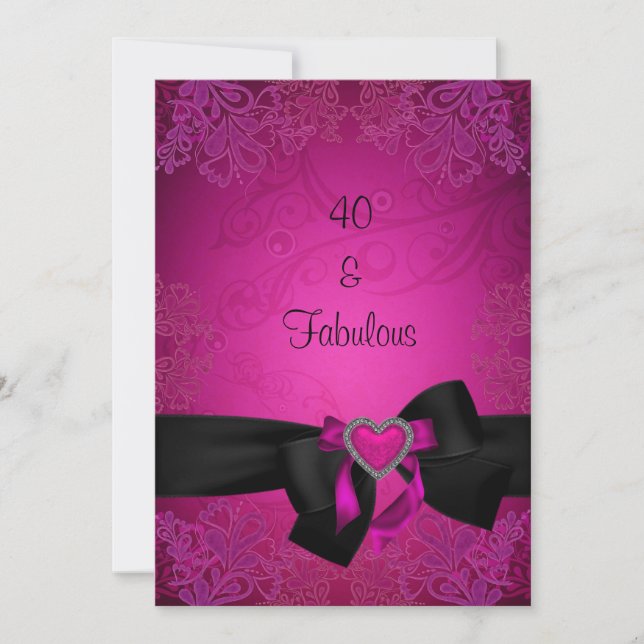 Elegant Black and Pink Fabulous 40th Birthday Invitation (Front)