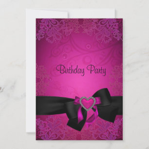 Elegant Black and Pink Fabulous 40th Birthday Invitation