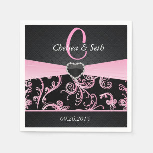 Elegant Black and Pink Floral Pattern Napkin