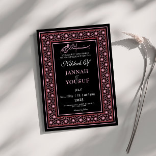 Elegant black and pink Islamic Nikkah wedding  Invitation