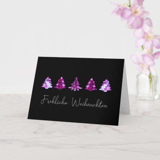 Elegant black and pink Merry Christmas trees Card (Orchid)