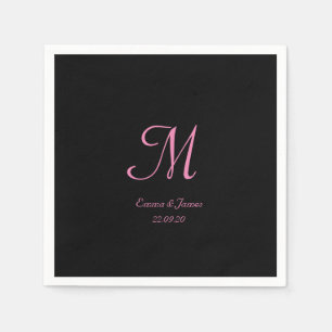 Elegant Black and Pink Monogram Wedding Party Napkin