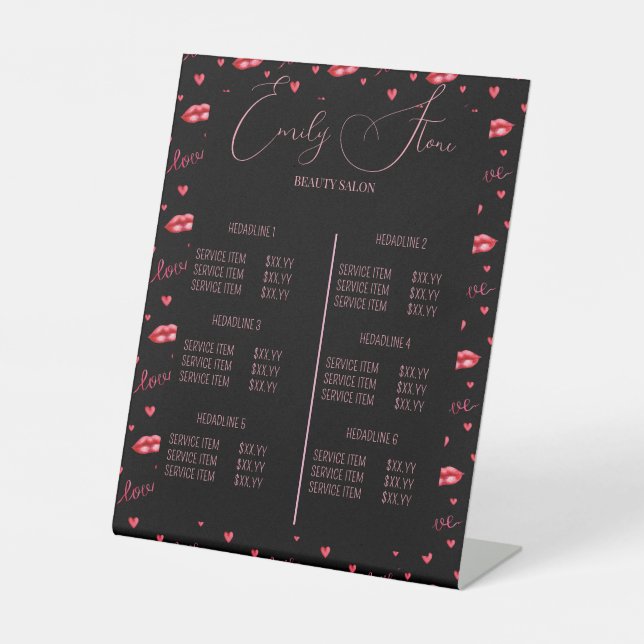 elegant black and pink salon services menu sign  (Front)