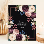 Elegant Black and Plum Floral Custom Name Planner<br><div class="desc">This sophisticated design showcases a stunning floral arrangement with rich plum, blush, cream, and navy blooms, framed by delicate foliage on a sleek black background. The personalised name and year add a refined touch, making it perfect for professionals, students, or anyone who loves timeless elegance. Ideal for organising tasks, journalling,...</div>