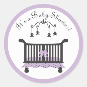 Elegant Black and Purple Baby Girl Crib Classic Round Sticker