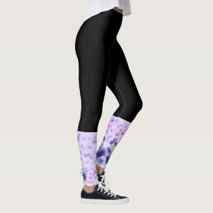 Elegant Black and Purple Butterfly Floral Ankle Ac Leggings