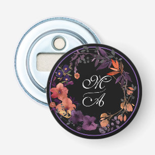 Elegant Black and Purple Floral Wedding Favour Bottle Opener