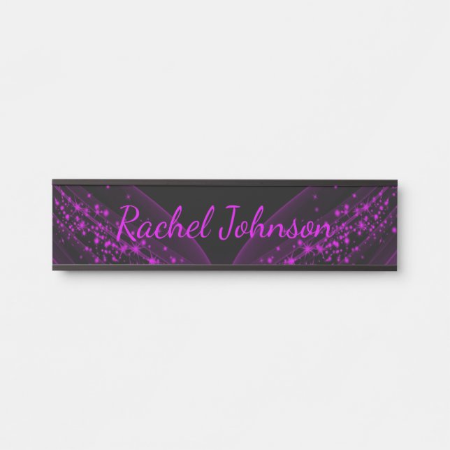 Elegant Black and Purple Glitter Office Door Sign (Front)