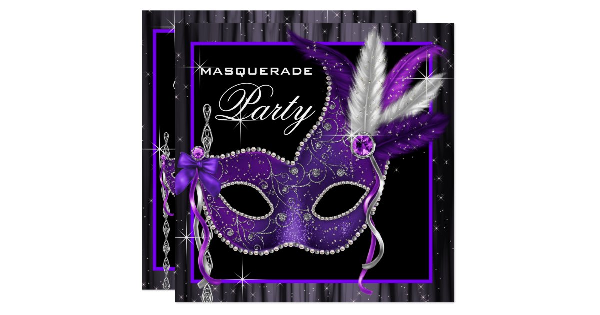 Elegant Black And Purple Masquerade Party 13 Cm X 13 Cm Square
