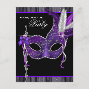Elegant Black and Purple Masquerade Party Invitation