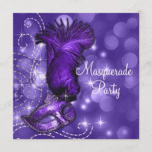 Elegant Black and Purple  Masquerade Party Invitation