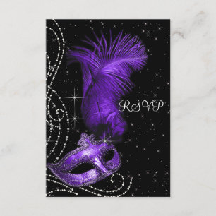 Elegant Black and Purple Masquerade Party RSVP