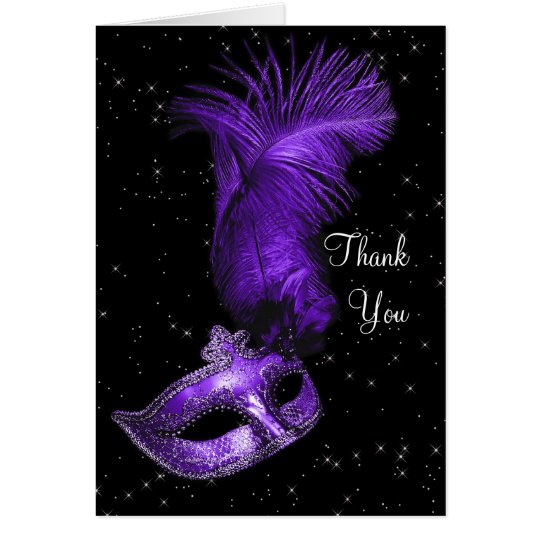 Elegant Black and Purple Masquerade Thank You Card
