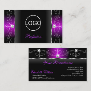 Elegant Black and Purple Squiggled Jewels add Logo Business Card