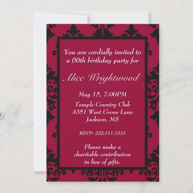 Elegant Black and Red Birthday Invitation (Front)