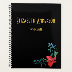 Elegant Black and Red Floral 2021 Planner