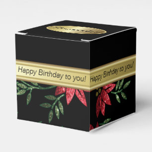 Elegant Black and Red Floral Glitter   Birthday Favour Box