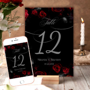 Elegant Black and Red Floral Wedding Table Number