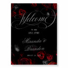 Elegant Black and Red Floral Wedding Welcome Sign