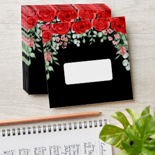 Elegant Black And Red Flowers Wedding Envelope