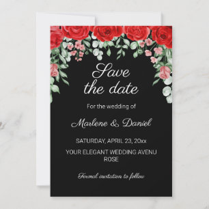 Elegant Black And Red Flowers Wedding Save The Date
