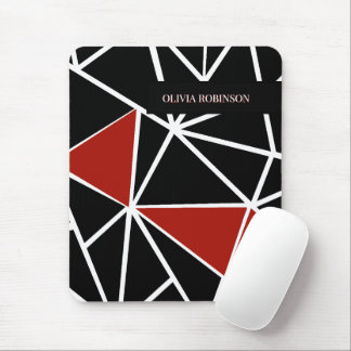 Elegant black and red geometric pattern mouse mat