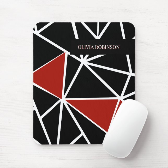 Elegant black and red geometric pattern mouse mat (With Mouse)