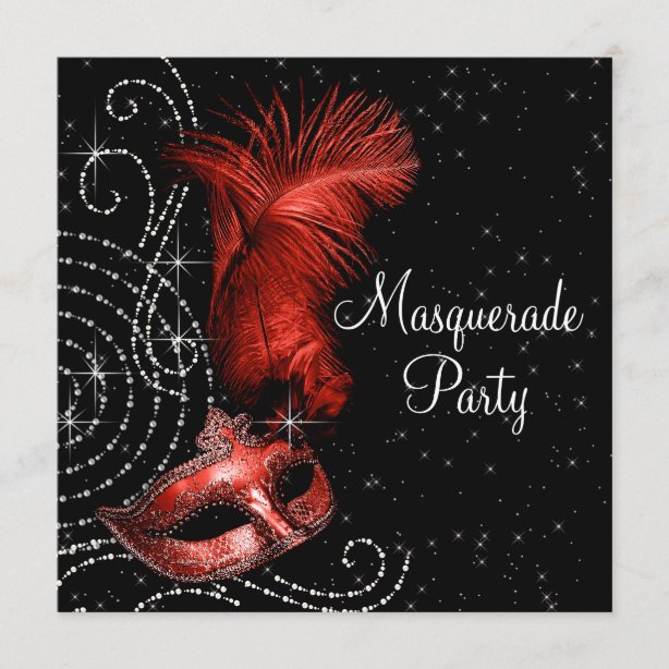 Red Masquerade Party Invitations Zazzle Uk