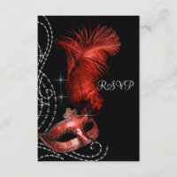Elegant Black and Red Masquerade Party RSVP