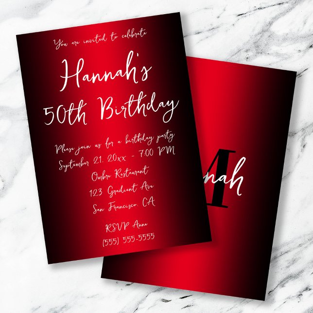 Elegant Black and Red Ombre 50th Birthday Invitation (Elegant Black and Red Ombre 50th Birthday Invitation)