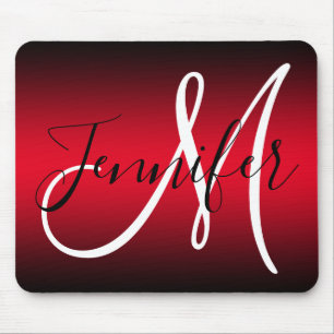Elegant Black and Red Ombre Monogram Mouse Mat