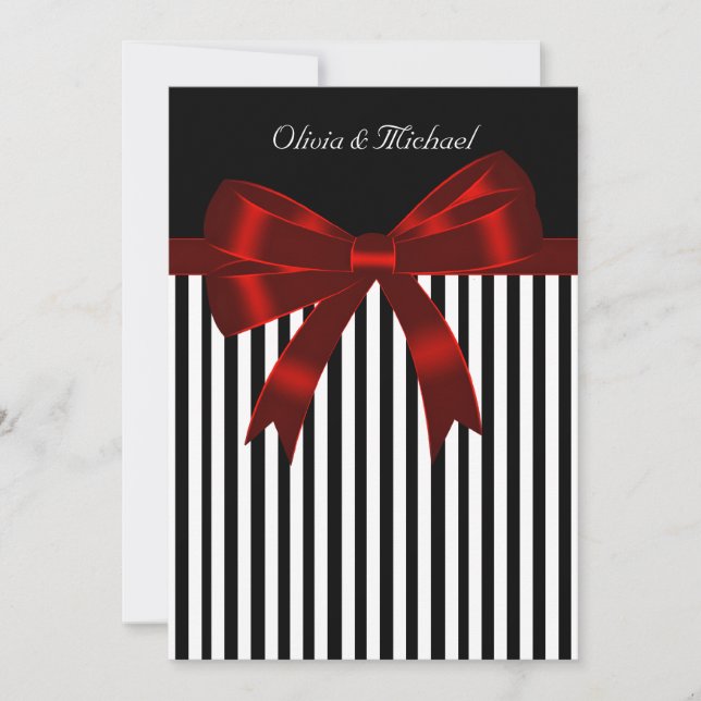 Elegant Black and Red Stripe Wedding Invitation (Front)