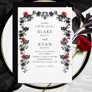 Elegant Black and Red Victorian Gothic Wedding Invitation