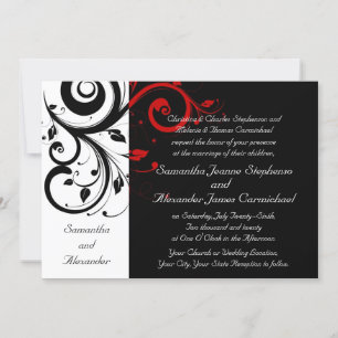 Elegant Black and Red Vines Wedding Invitations