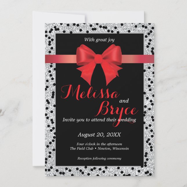 Elegant black and red wedding invitation (Front)