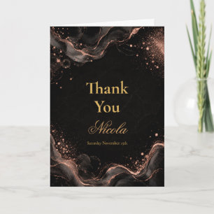 Elegant Black and Rose Alcohol Ink 40 Anniversary Thank You Card