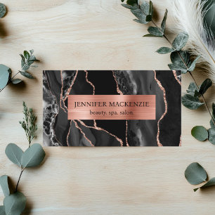 Elegant Black and Rose Gold Agate Luxury Business Card