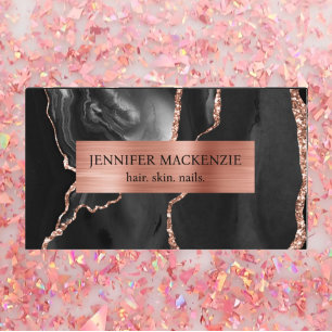 Elegant Black and Rose Gold Agate Luxury Business Card